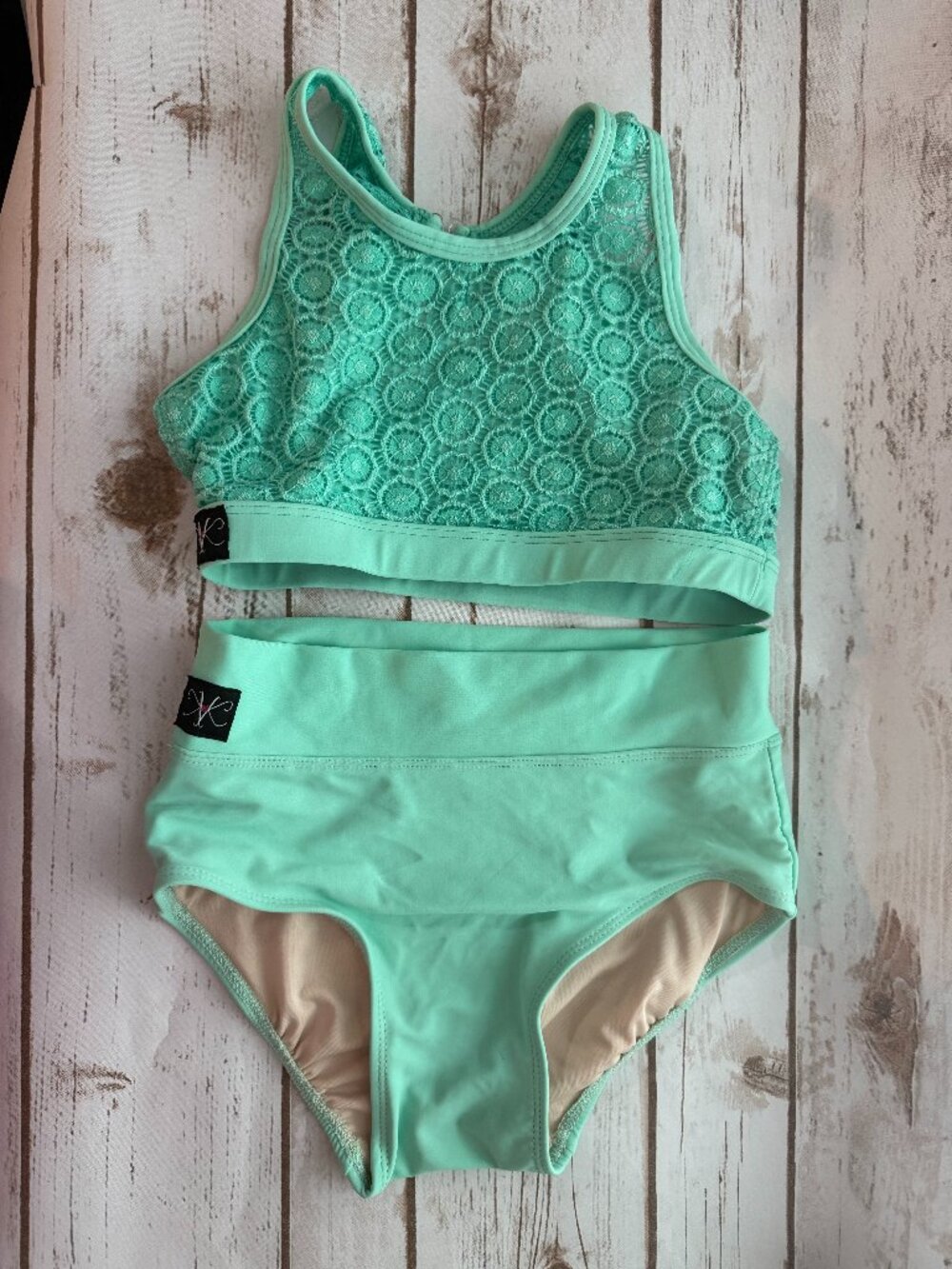 Kandi Kouture Mint Lace Dance Set CXL 10/12 Crop Top Briefs